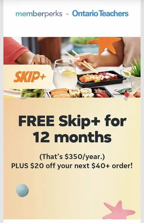 Skip: Free Skip + for 12 months + ($20 off $40) on Next Order via Venngo (incl Canadian Tire Mastercard)
