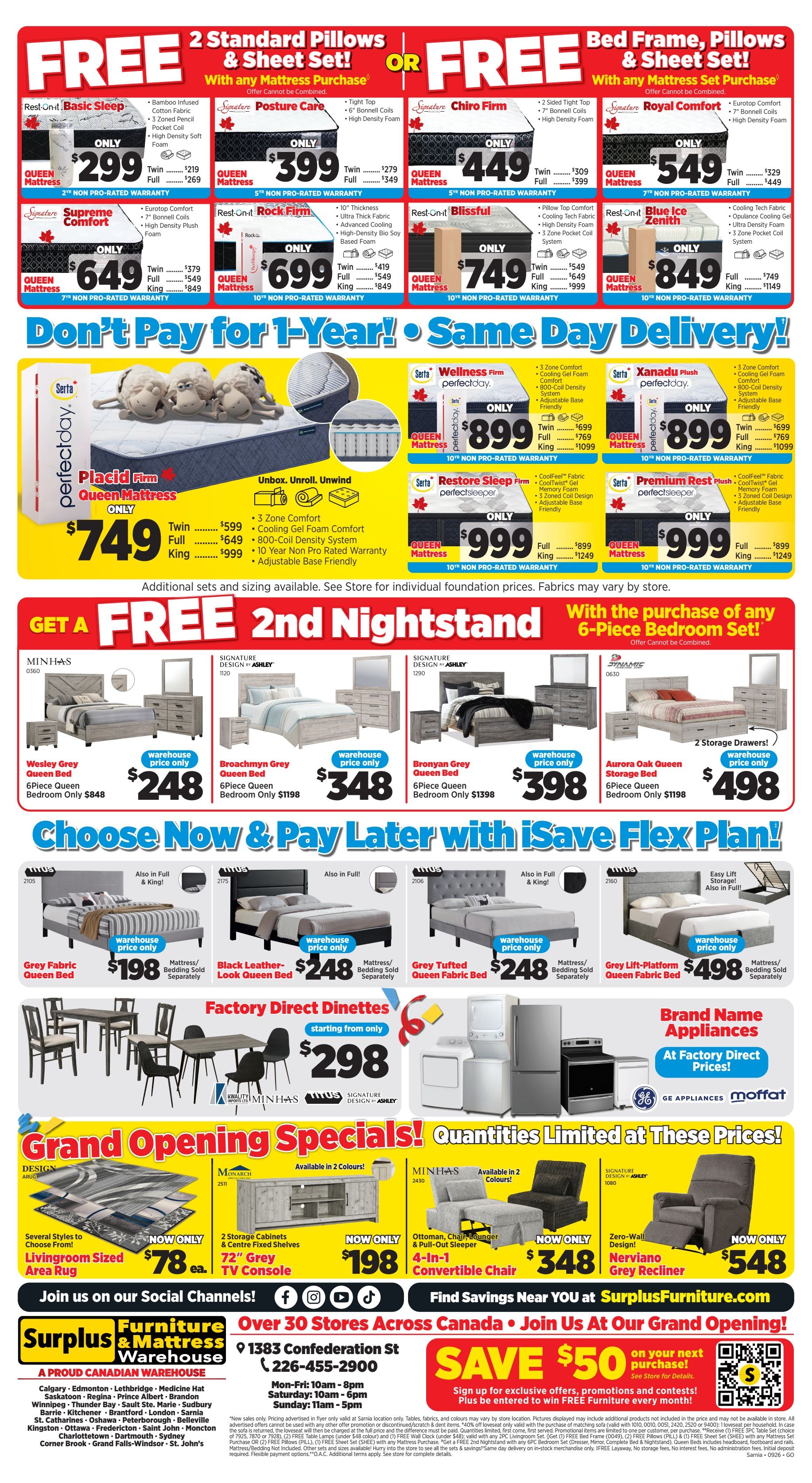 Surplus Furniture & Mattress Warehouse (Sarnia) Grand Opening Flyer July 27 to August 23