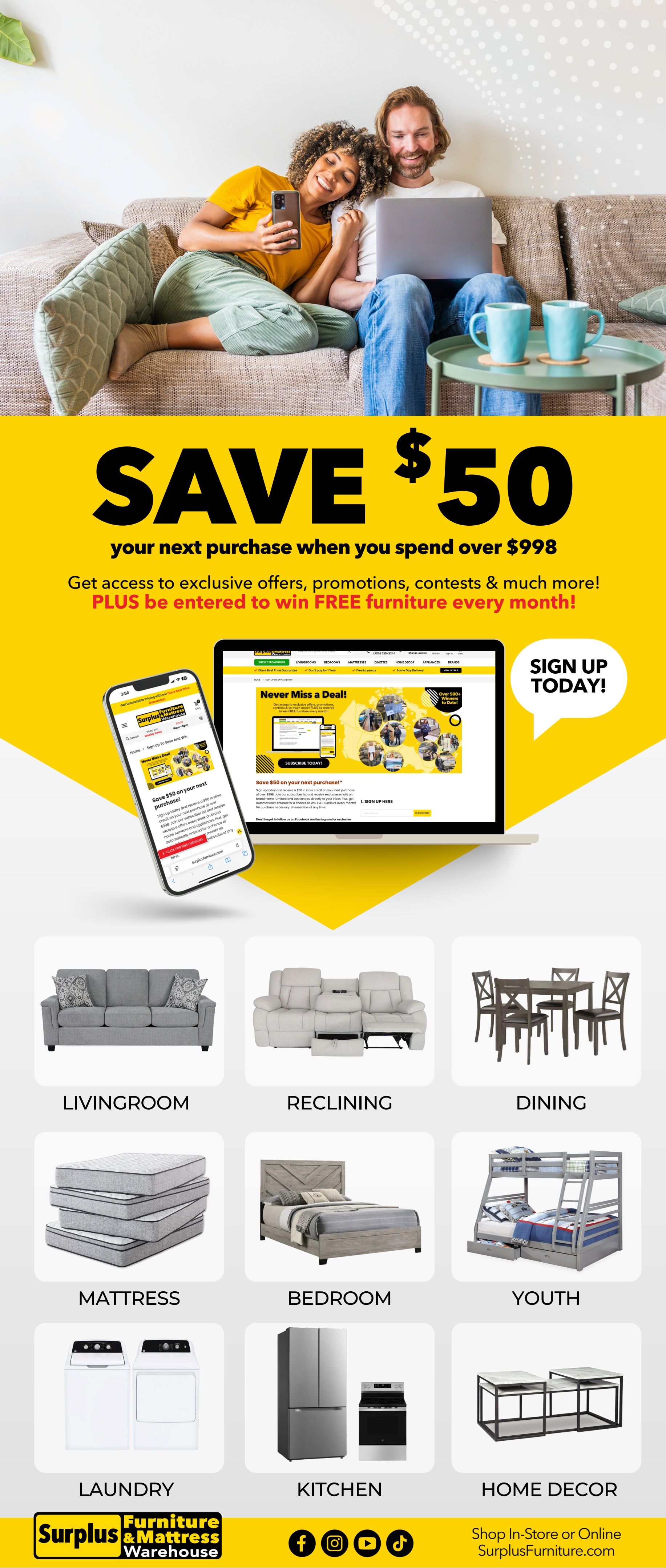 Surplus Furniture & Mattress Warehouse (Sarnia) Grand Opening Flyer July 27 to August 23