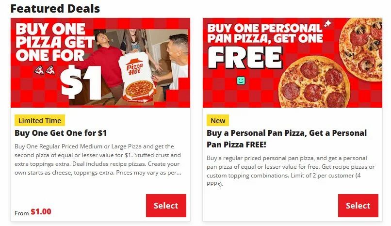 Pizza Hut: BOGO free Personal Pizza or BOGO $1 medium or large YMMV