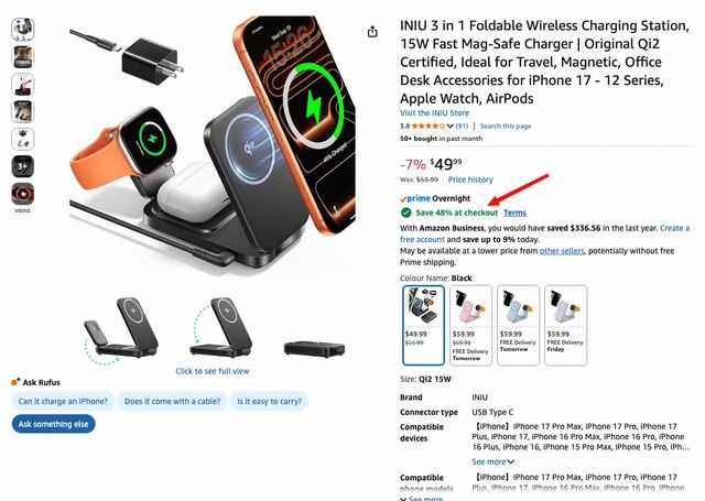 Amazon.ca: INIU 3-in-1 Foldable Qi2 MagSafe Wireless Charging Station - $49.99 + Save 48% at checkout Amazon.ca: INIU 3-in-1 Foldable Qi2 MagSafe Wireless Charging Station - $49.99 + Save 48% at checkout