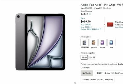 Staples: iPad Air M4 $699 (30% off)