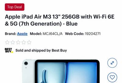 Best Buy: Apple iPad Air M3 13" 256GB with Wi-Fi 6E & 5G $999