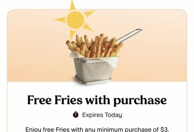 A&W: Free fries with $3+ purchase coupon today only participating locations YMMV