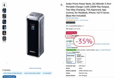 Anker Prime 20,100mAh, 220W power bank — C$129.99, about 35% off