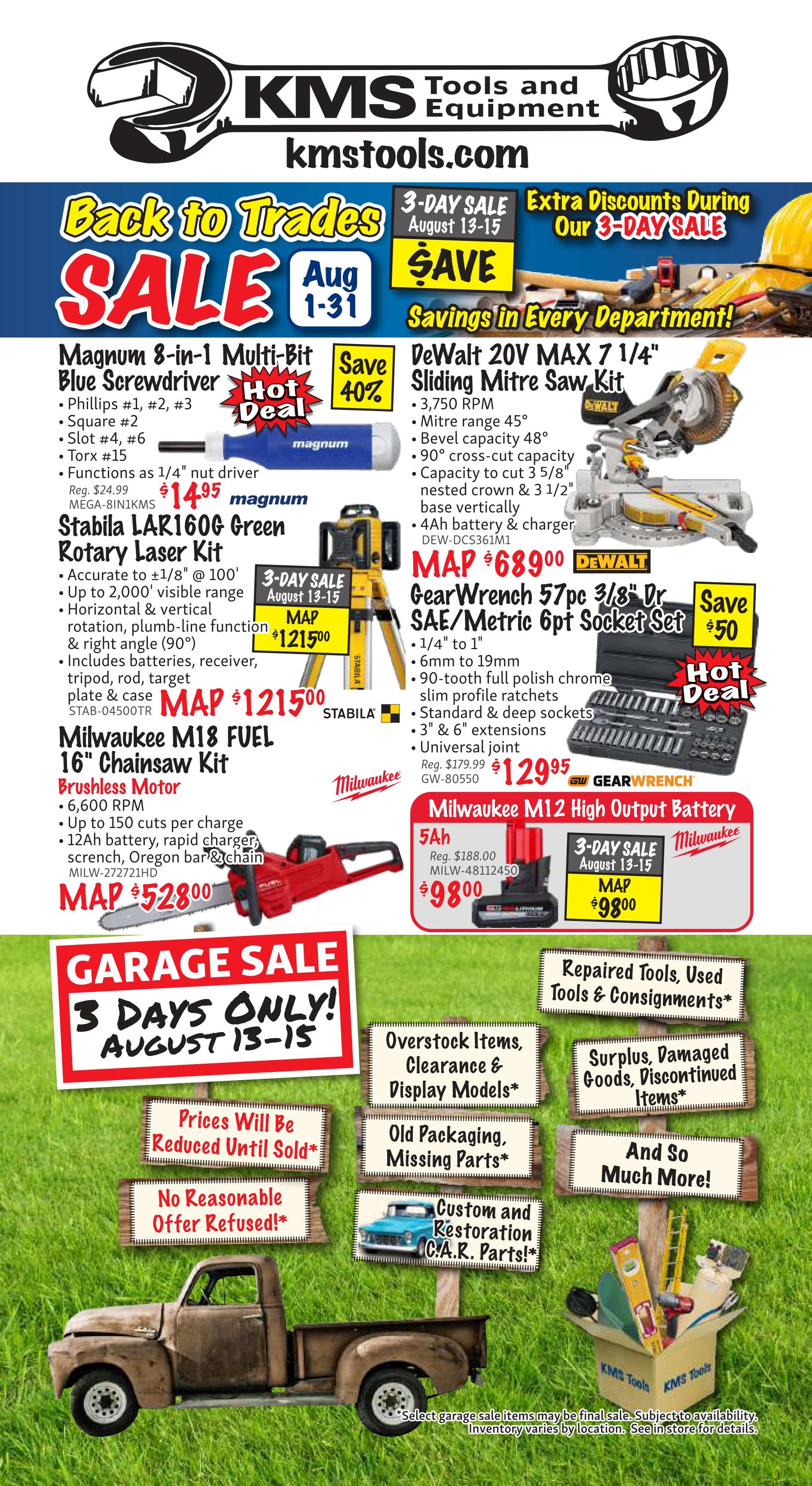 KMS Tools and Equipment Flyer August 1 to 31