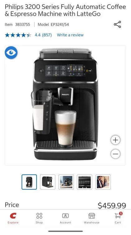 Costco: $449.99 (in store price) Philips 3200 Series Fully Automatic Coffee & Espresso Machine with LatteGo Costco: $449.99 (in store price) Philips 3200 Series Fully Automatic Coffee & Espresso Machine with LatteGo