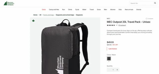 MEC: Outpost Travel Backpacks — 20L $49.93 (Reg. $89.95, 44% off) or 30L $69.93 (Reg. $139.95, 50% off) MEC: Outpost Travel Backpacks — 20L $49.93 (Reg. $89.95, 44% off) or 30L $69.93 (Reg. $139.95, 50% off)
