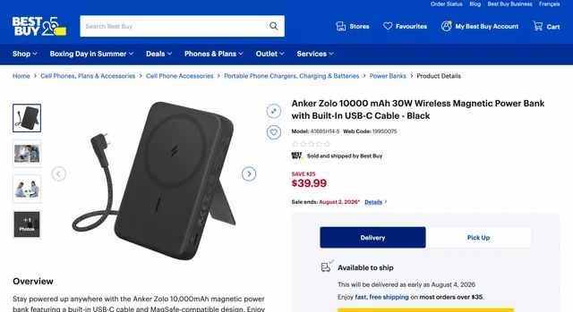 Amazon.ca / Best Buy: Anker Zolo 10,000mAh Magnetic Power Bank with Built-In USB-C Cable and Stand — $39.99 (Reg. $64.99, 38% off)