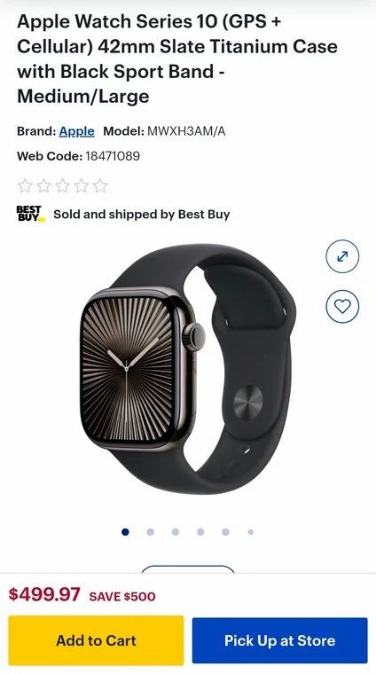 Apple Watch Series 10 (GPS+Cellular) Slate Titanium $500/$550 (42mm/46mm)8 Apple Watch Series 10 (GPS+Cellular) Slate Titanium $500/$550 (42mm/46mm)8