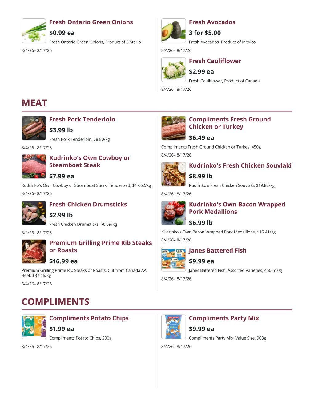 Kudrinko's Flyer August 4 to 17