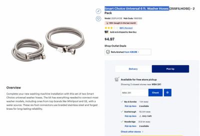 Best Buy: Smart Choice Universal 6 ft. Washer Hoses $4.97