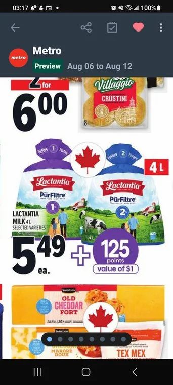 Metro: ON: Metro Lactancia 4 litre Purfiltre Milk net $4.49, after $1 Moi points Metro: ON: Metro Lactancia 4 litre Purfiltre Milk net $4.49, after $1 Moi points