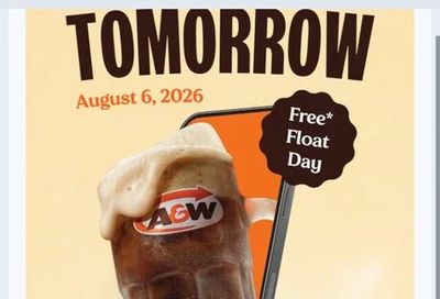 A&W: Free A&W float with $2 purchase in app August 6