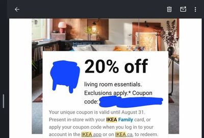 IKEA: YMMV Ikea 20% off living room essentials coupon