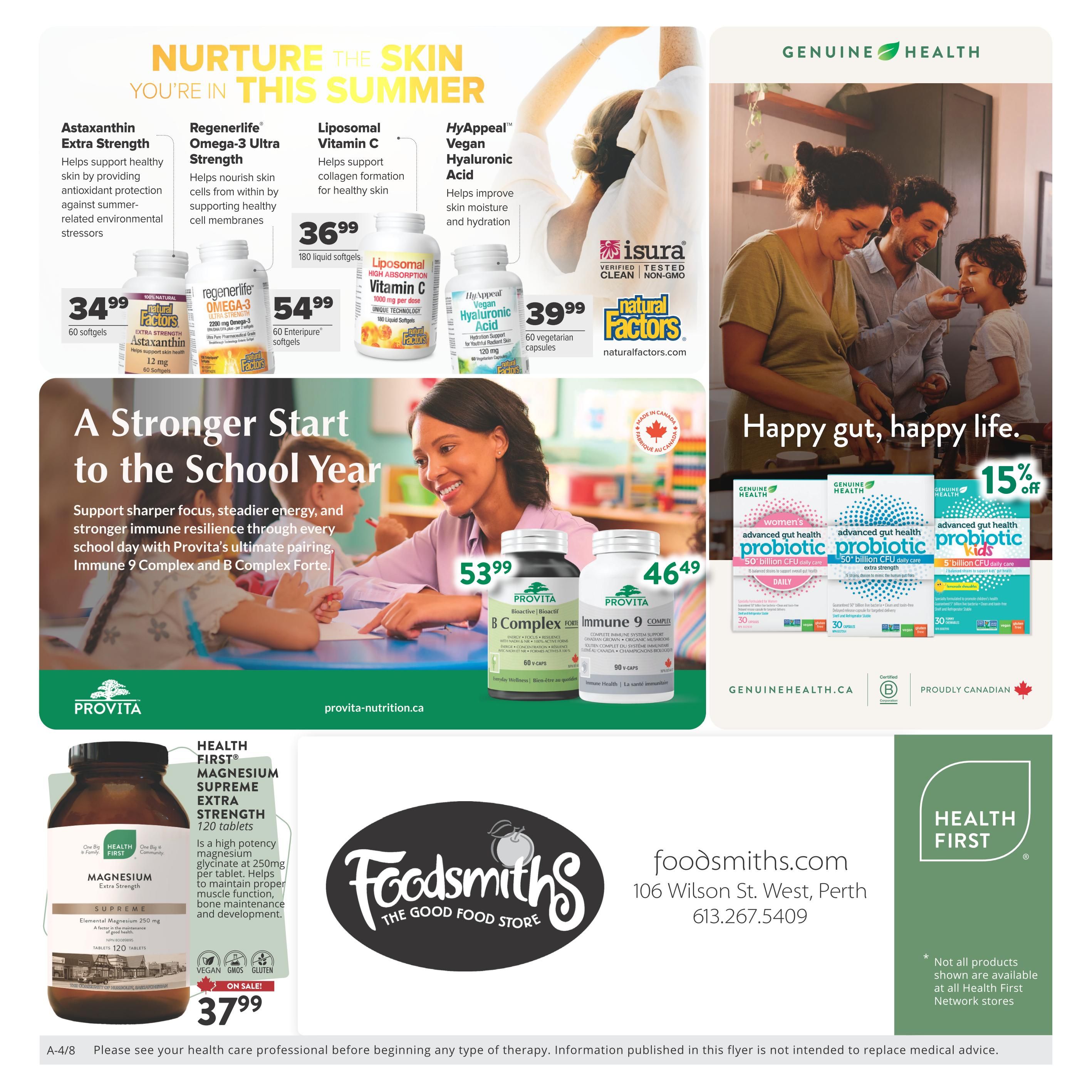 Foodsmiths Health First  Monthly Flyer August 1 to 31