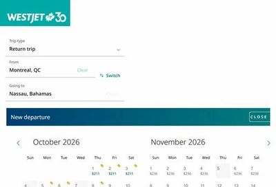 WestJet: Montreal to Nassau Bahamas $460 CAD Return (1 Stop in Toronto) Ultra Basic Fare OCT / NOV 2026