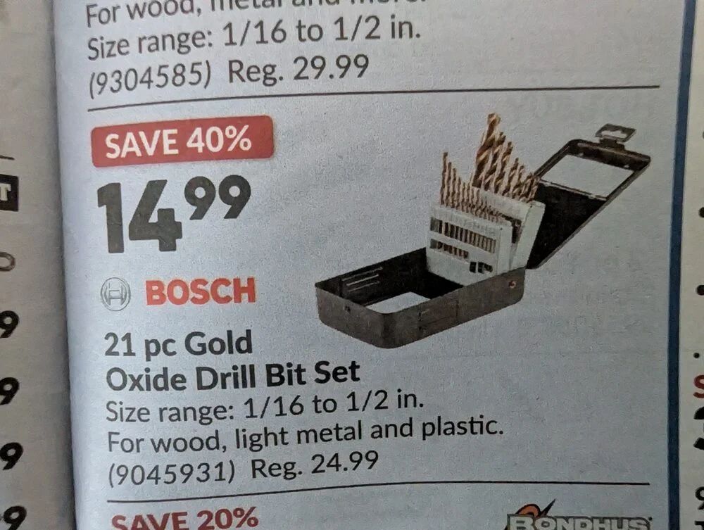 Princess Auto: Bosch 21 PC Gold Oxied Drill Bit Set - $14.99 (REG $24.99)