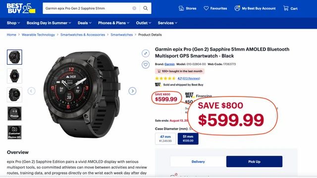 Best Buy: Garmin epix Pro Gen 2 Sapphire 51mm GPS Smartwatch — $599.99 (Reg. $1,399.99, $800 off)