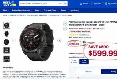 Best Buy: Garmin epix Pro Gen 2 Sapphire 51mm GPS Smartwatch — $599.99 (Reg. $1,399.99, $800 off)