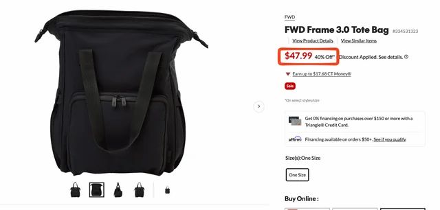 Sport Chek: FWD Frame 3.0 Convertible Tote/Backpack — $47.99 (Reg. $79.99, 40% off; ends Aug. 12) Sport Chek: FWD Frame 3.0 Convertible Tote/Backpack — $47.99 (Reg. $79.99, 40% off; ends Aug. 12)