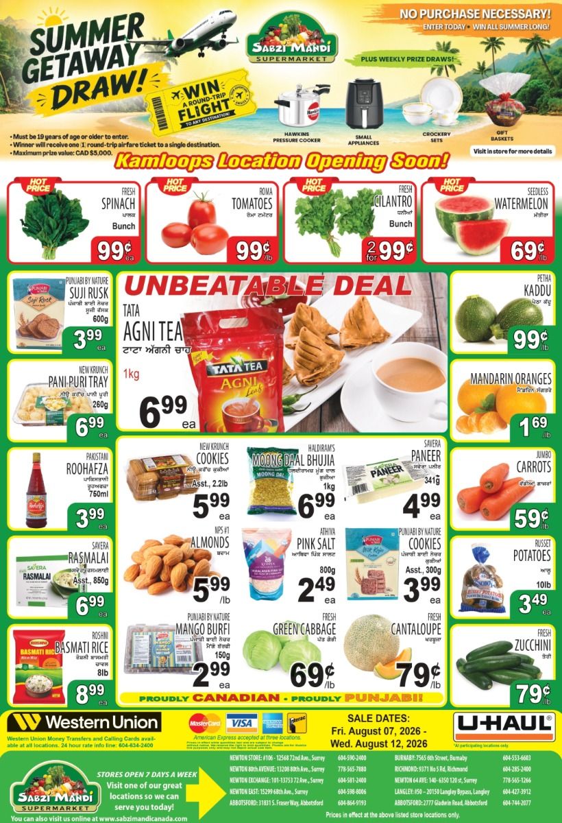 Sabzi Mandi Supermarket (Lower Mainland) Flyer August 7 to 12