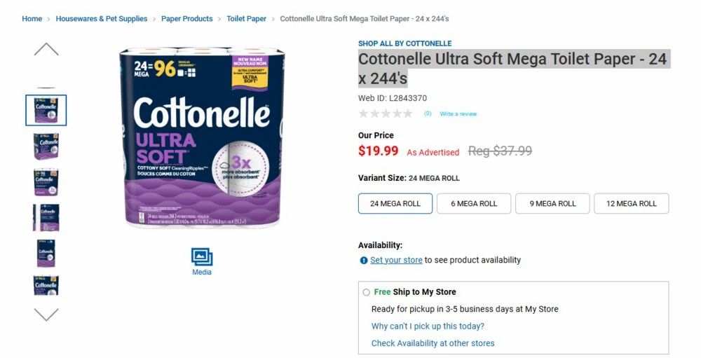 London Drugs: Cottonelle Ultra Soft Mega Toilet Paper - 24 x 244's - $19.99 London Drugs: Cottonelle Ultra Soft Mega Toilet Paper - 24 x 244's - $19.99