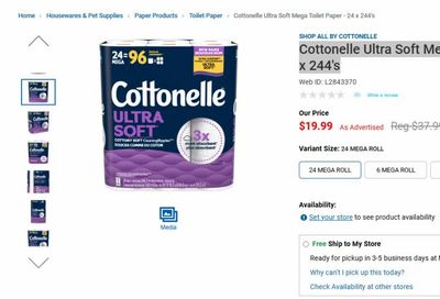 London Drugs: Cottonelle Ultra Soft Mega Toilet Paper - 24 x 244's - $19.99