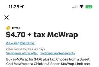 McDonald's $3.25+Tax Sausage n Egg Bagel, $4.7 McWrap YMWV