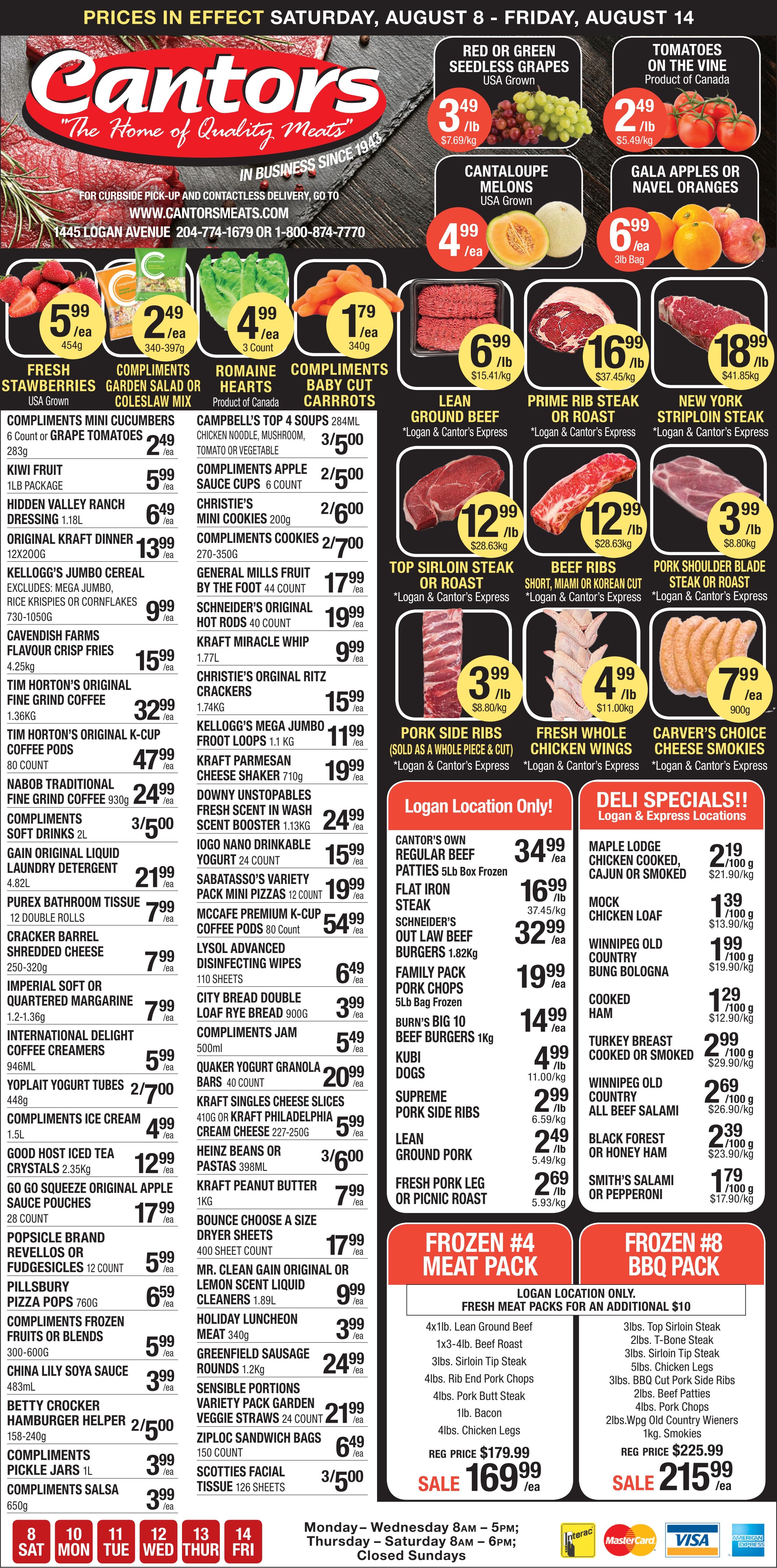 Cantor's Meats Flyer August 8 to 14
