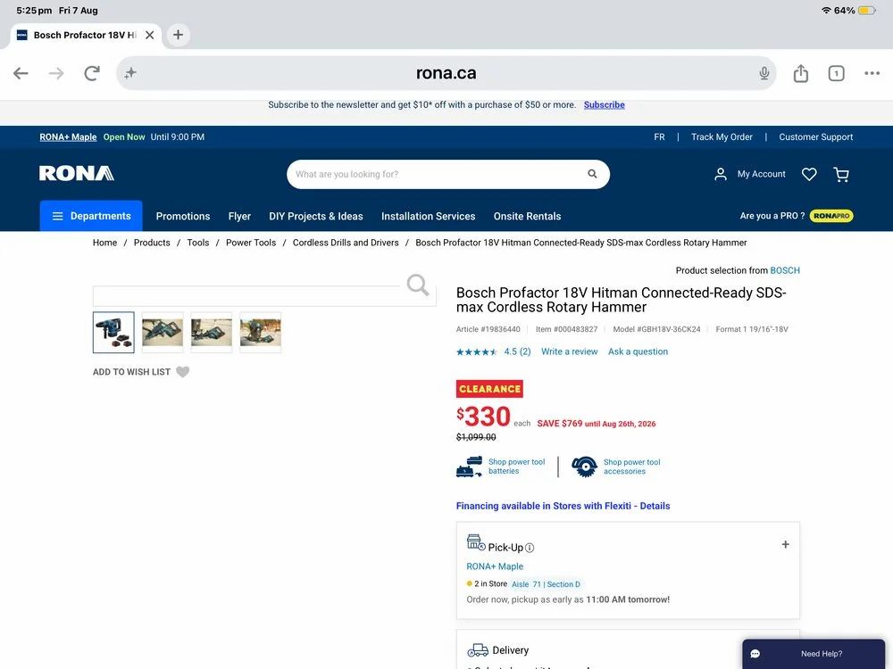 Rona: Bosch Profactor 18V Hitman Connected-Ready SDS-max Cordless Rotary Hammer 70% off ymmv Rona: Bosch Profactor 18V Hitman Connected-Ready SDS-max Cordless Rotary Hammer 70% off ymmv