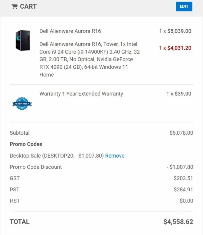 DellRefurbished.ca: REF Dell Alienware Aurora R16 Desktop RTX 4090
