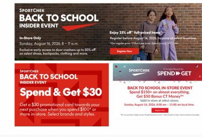 Sport Chek: Insider Back to School Event (25% Off + CT Money + more) - YMMV/Targeted?