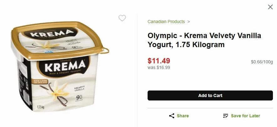 Save On Foods: Olympic - Krema 1.75kg $2.49 after sale + stack More Rewards App Offer Save On Foods: Olympic - Krema 1.75kg $2.49 after sale + stack More Rewards App Offer