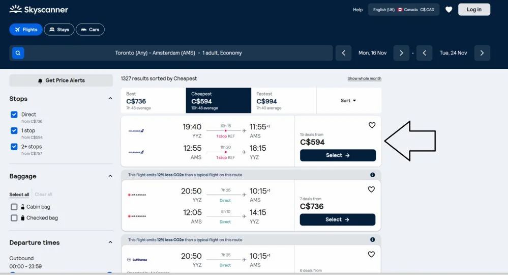 IcelandAir: Toronto (YYZ) to Amsterdam (AMS) - $594 CAD Roundtrip w/ 1-Stop in KEF (Nov – Dec 2026)