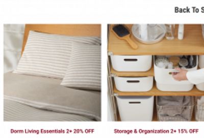 MUJI Canada Back To School Back To School Deals: Save 20% on Dorm Living Essentials When You Buy 2 or More + More