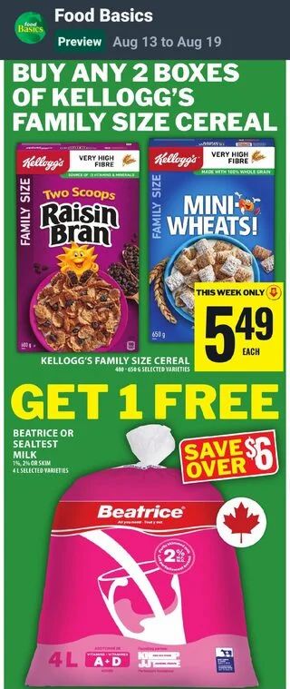 Foodbasics: ON: Buy 2 family size cereals for $5.49 each and get free 4 litre Milk... Foodbasics: ON: Buy 2 family size cereals for $5.49 each and get free 4 litre Milk...