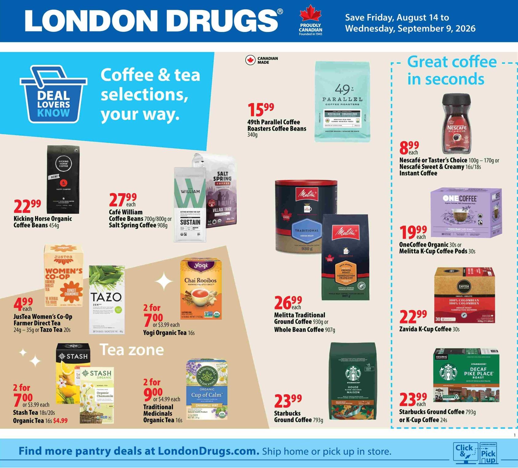 London Drugs Coffee & Tea Flyer August 14 to September 9