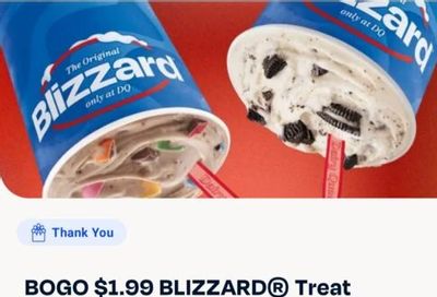 Dairy Queen: BOGO $1.99 Blizzard online until September 6