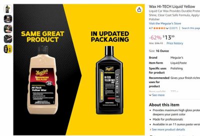 Amazon.ca: Meguiar's HI-TECH Liquid Yellow Wax $13.99 (reg. $36.72)