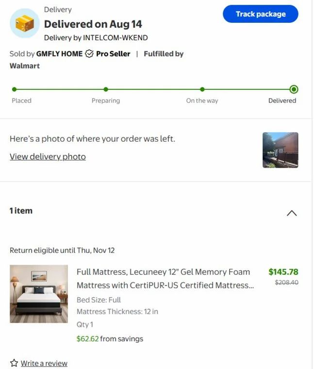 Walmart: Full Mattress Lecuneey 12" Gel Memory Foam Mattress with CertiPUR-US Certified $146