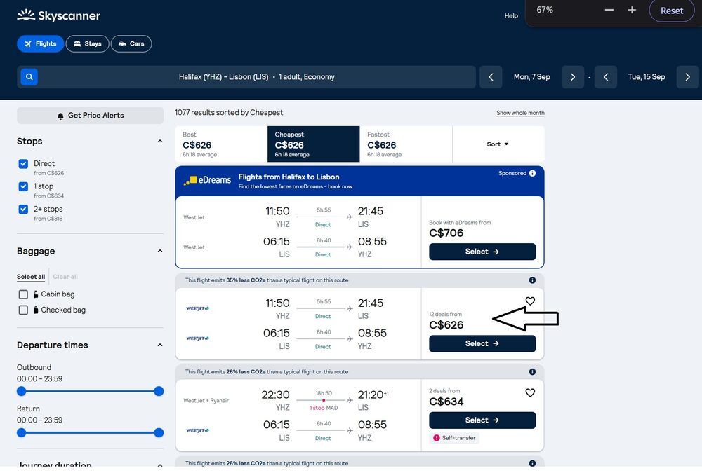 WestJet: Halifax (YHZ) to Lisbon, Portugal (LIS) - $626 CAD Roundtrip (Non-Stop) | September 2026 WestJet: Halifax (YHZ) to Lisbon, Portugal (LIS) - $626 CAD Roundtrip (Non-Stop) | September 2026