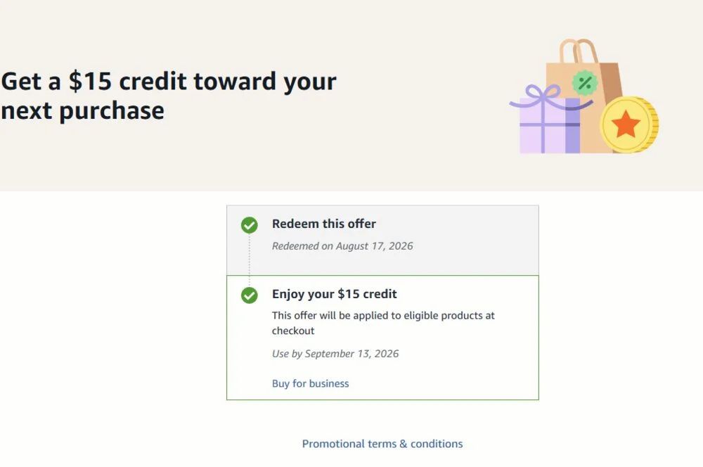 Amazon.ca: Amazon Business Only - Get a $15 credit toward your next purchase