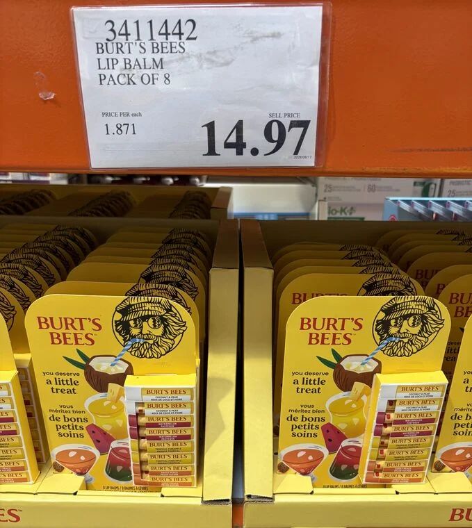 Costco: Burt's Bees Lip Balm, Assorted Fruit Flavours, pack of 8 for $14.97 Costco: Burt's Bees Lip Balm, Assorted Fruit Flavours, pack of 8 for $14.97