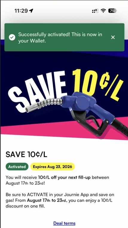 Journie Rewards - 10¢/L Off One Fill-Up (Aug 17-23) Journie Rewards - 10¢/L Off One Fill-Up (Aug 17-23)