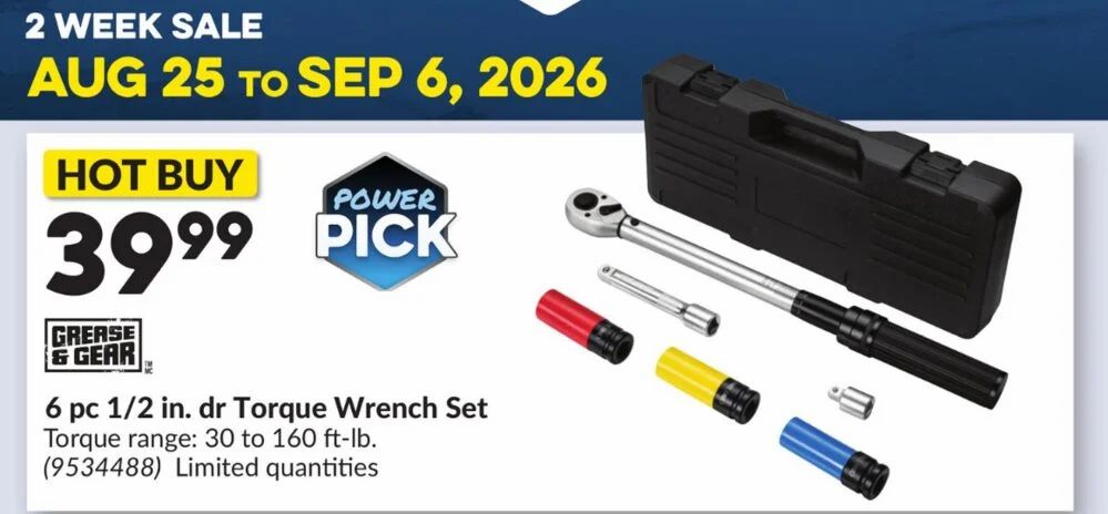 Princess Auto: 6 pc 1/2 in. dr Torque Wrench Set $39.99, Sea Foam Motor Treatment 473 ml $9.99 (August 25 - September 6)