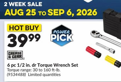 Princess Auto: 6 pc 1/2 in. dr Torque Wrench Set $39.99, Sea Foam Motor Treatment 473 ml $9.99 (August 25 - September 6)