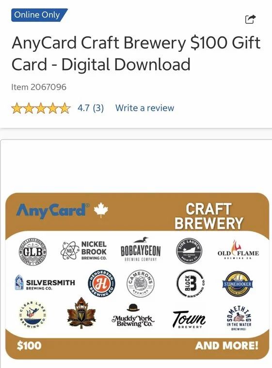 Costco: AnyCard Craft Brewery $100 Gift Card - Digital Download Costco: AnyCard Craft Brewery $100 Gift Card - Digital Download