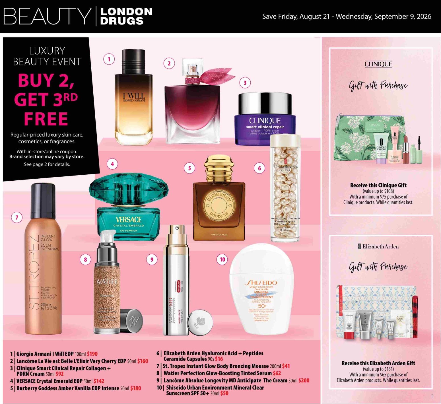 London Drugs Luxury Beauty Event Flyer August 21 to September 9
