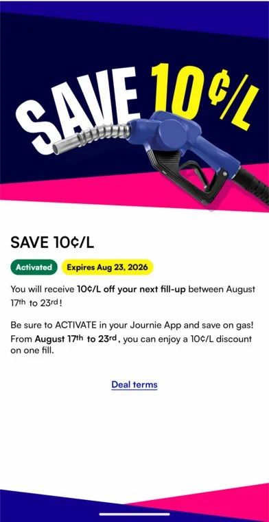 Chevron: Journie rewards - Save 10¢ from Aug 17-23 YMMV Chevron: Journie rewards - Save 10¢ from Aug 17-23 YMMV